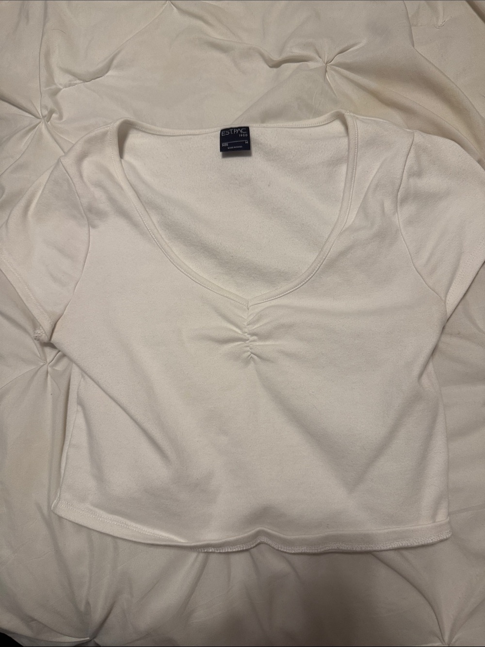 Cream V-Neck Short Sleeve Top